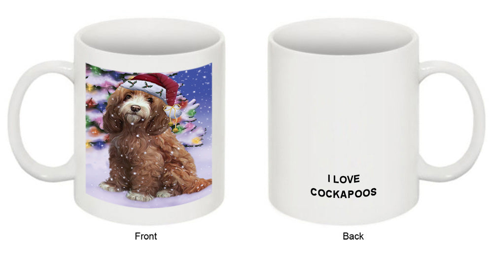 Winterland Wonderland Cockapoo Dog In Christmas Holiday Scenic Background Coffee Mug MUG49142