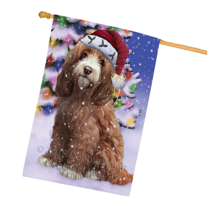 Winterland Wonderland Cockapoo Dog In Christmas Holiday Scenic Background House Flag FLG53942