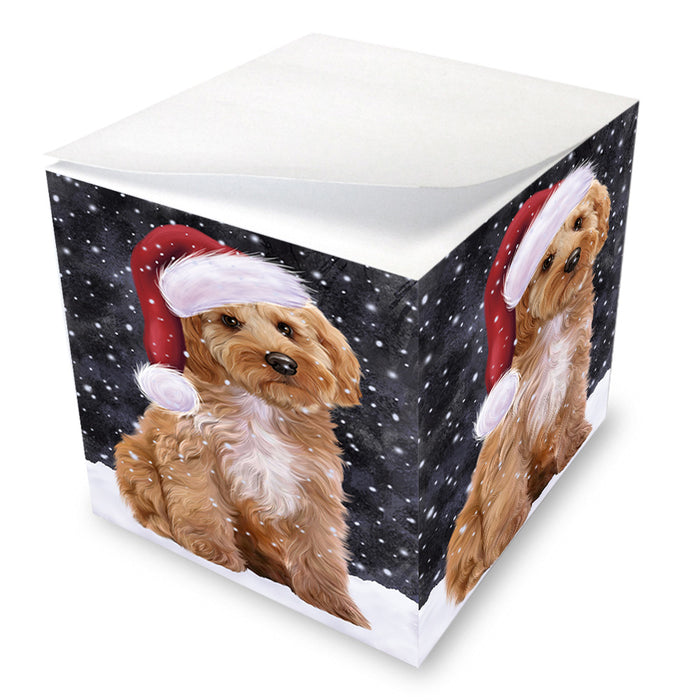 Let it Snow Christmas Holiday Cockapoo Dog Wearing Santa Hat Note Cube NOC55936