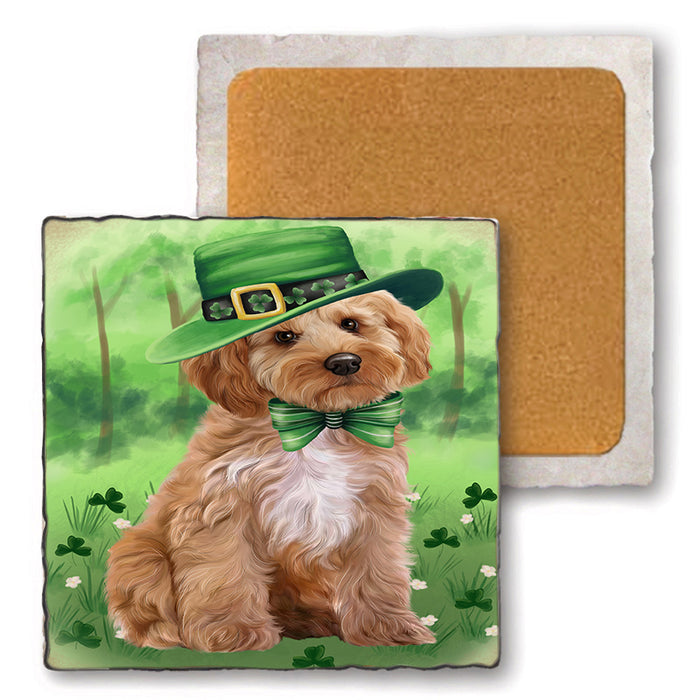 St. Patricks Day Irish Portrait Cockapoo Dog Set of 4 Natural Stone Marble Tile Coasters MCST51993
