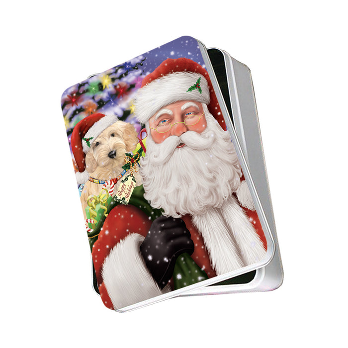 Santa Carrying Cockapoo Dog and Christmas Presents Photo Storage Tin PITN53624