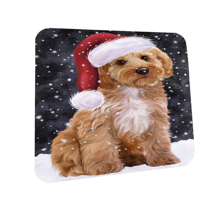Let it Snow Christmas Holiday Cockapoo Dog Wearing Santa Hat Coasters Set of 4 CST54248