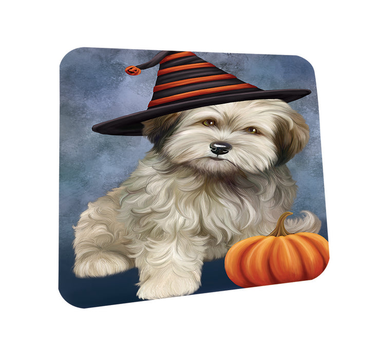 Happy Halloween Cockapoo Dog Wearing Witch Hat with Pumpkin Coasters Set of 4 CST54848