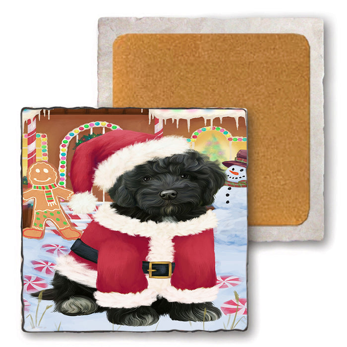 Christmas Gingerbread House Candyfest Cockapoo Dog Set of 4 Natural Stone Marble Tile Coasters MCST51312