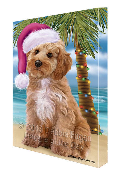 Summertime Happy Holidays Christmas Cockapoo Dog on Tropical Island Beach Canvas Print Wall Art Décor CVS108782