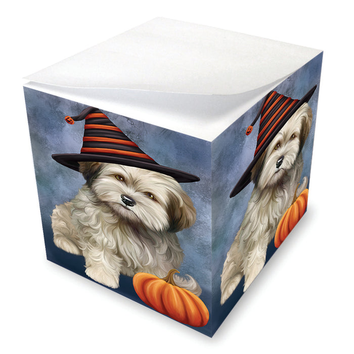 Happy Halloween Cockapoo Dog Wearing Witch Hat with Pumpkin Note Cube NOC56536