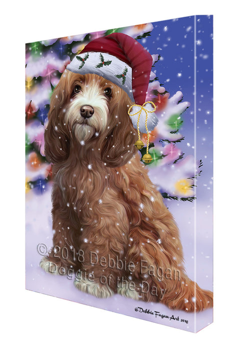 Winterland Wonderland Cockapoo Dog In Christmas Holiday Scenic Background Canvas Print Wall Art Décor CVS101546