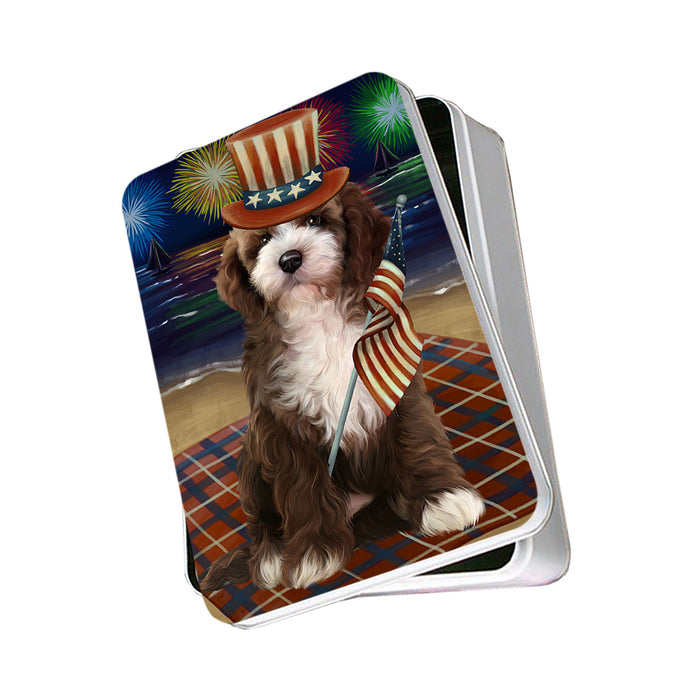 4th of July Independence Day Firework Cockapoo Dog Photo Storage Tin PITN52082