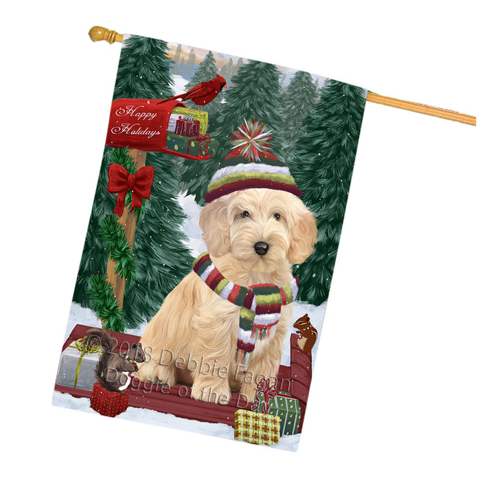 Merry Christmas Woodland Sled Cockapoo Dog House Flag FLG55337