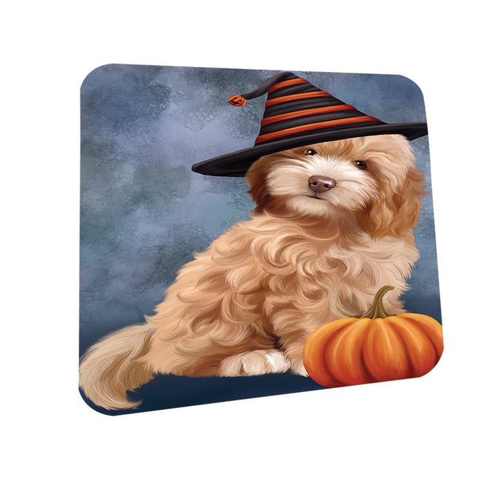 Happy Halloween Cockapoo Dog Wearing Witch Hat with Pumpkin Coasters Set of 4 CST54849