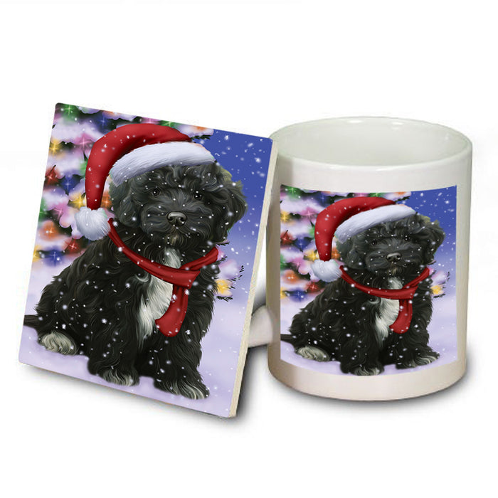 Winterland Wonderland Cockapoo Dog In Christmas Holiday Scenic Background Mug and Coaster Set MUC53737