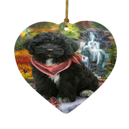Scenic Waterfall Cockapoo Dog Heart Christmas Ornament HPOR51863