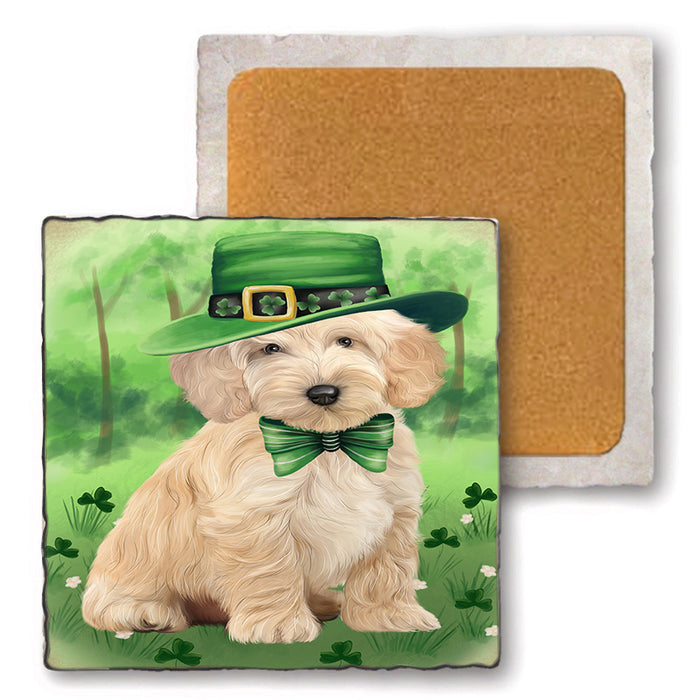 St. Patricks Day Irish Portrait Cockapoo Dog Set of 4 Natural Stone Marble Tile Coasters MCST51994
