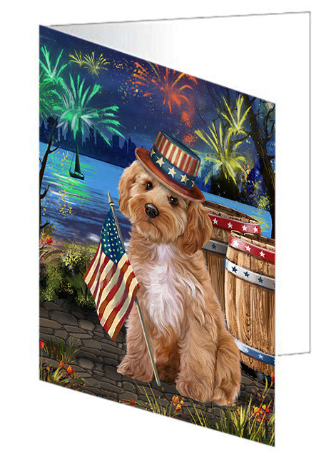 4th of July Independence Day Fireworks Cockapoo Dog at the Lake Handmade Artwork Assorted Pets Greeting Cards and Note Cards with Envelopes for All Occasions and Holiday Seasons GCD57422