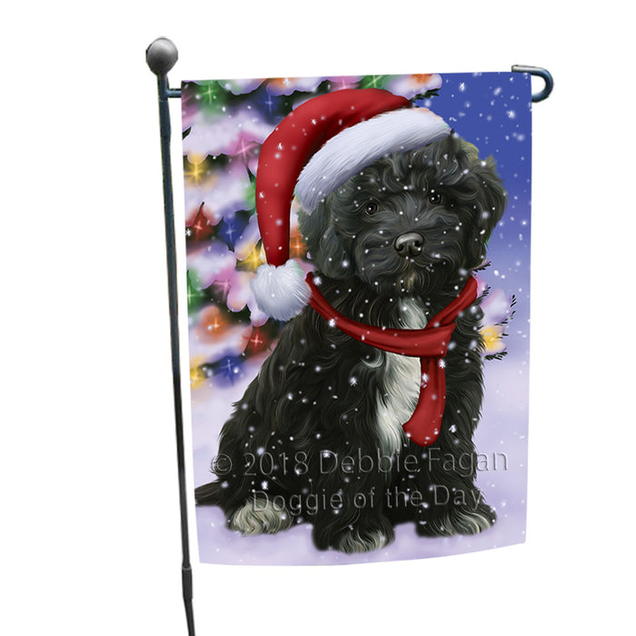 Winterland Wonderland Cockapoo Dog In Christmas Holiday Scenic Background Garden Flag GFLG53807