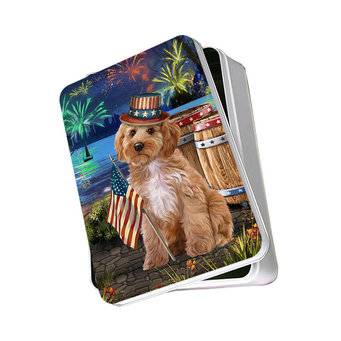 4th of July Independence Day Fireworks Cockapoo Dog at the Lake Photo Storage Tin PITN51131