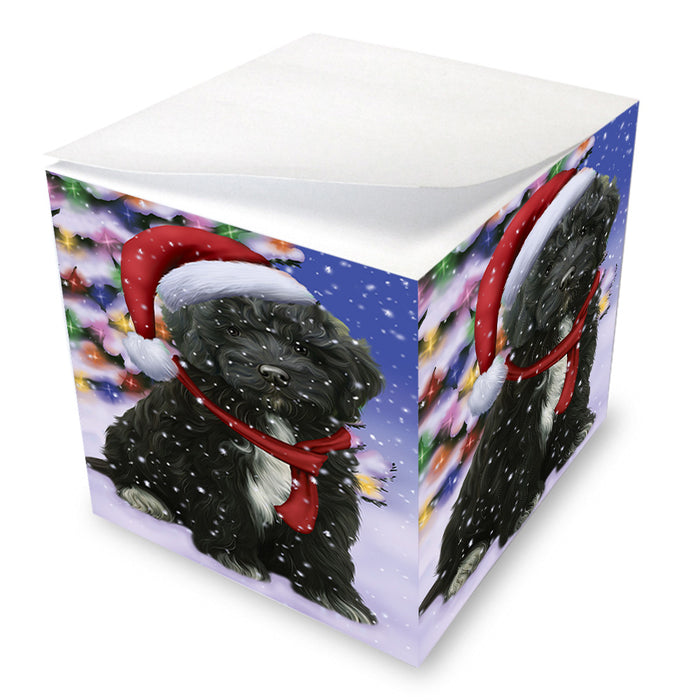 Winterland Wonderland Cockapoo Dog In Christmas Holiday Scenic Background Note Cube NOC55391