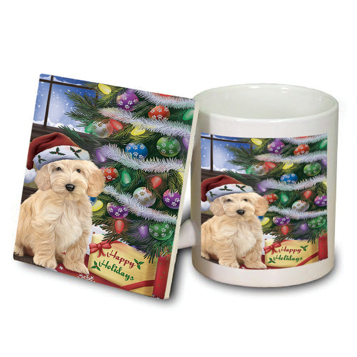 Christmas Happy Holidays Cockapoo Dog with Tree and Presents Mug and Coaster Set MUC53443