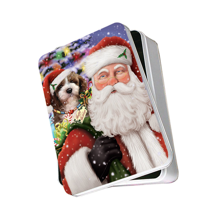 Santa Carrying Cockapoo Dog and Christmas Presents Photo Storage Tin PITN53625