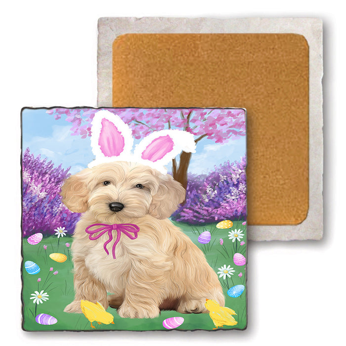 Easter Holiday Cockapoo Dog Set of 4 Natural Stone Marble Tile Coasters MCST51890