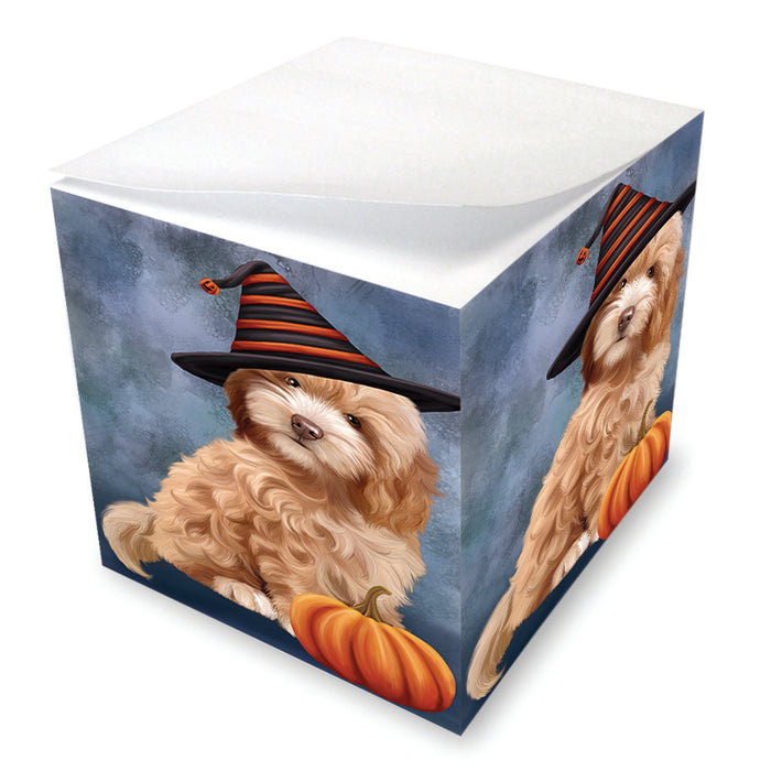 Happy Halloween Cockapoo Dog Wearing Witch Hat with Pumpkin Note Cube NOC56537