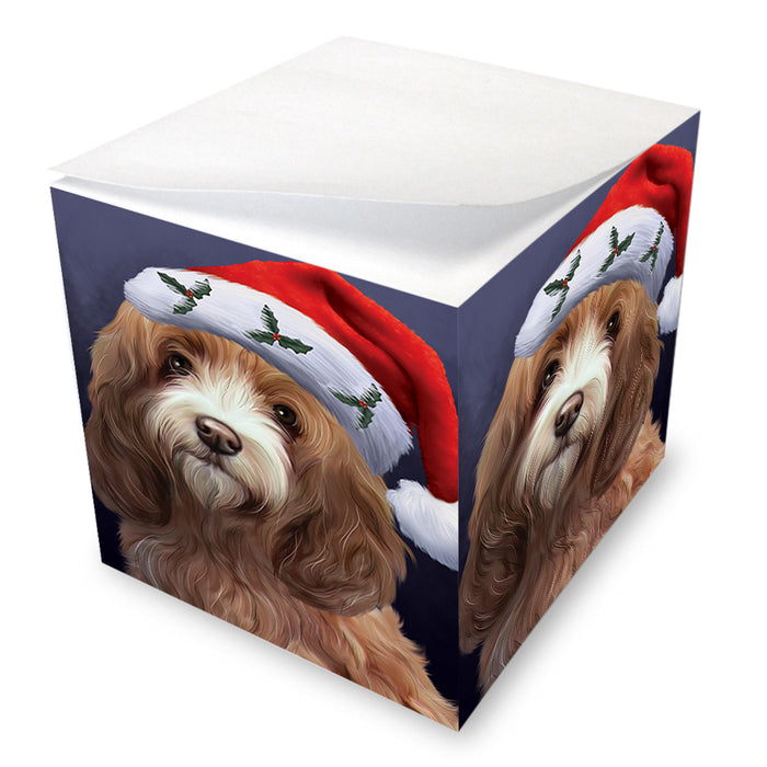 Christmas Holidays Cockapoo Dog Wearing Santa Hat Portrait Head Note Cube NOC55140