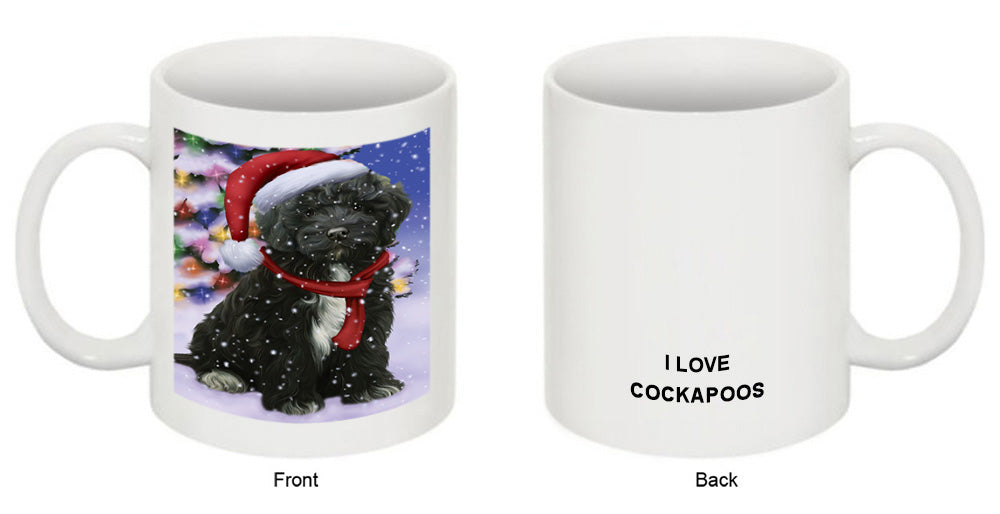 Winterland Wonderland Cockapoo Dog In Christmas Holiday Scenic Background Coffee Mug MUG49143