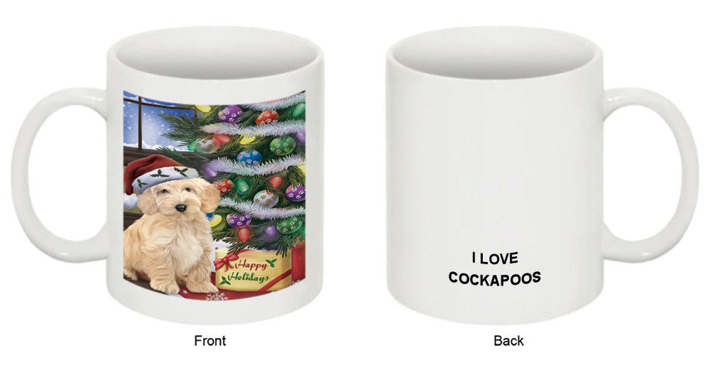 Christmas Happy Holidays Cockapoo Dog with Tree and Presents Coffee Mug MUG48849