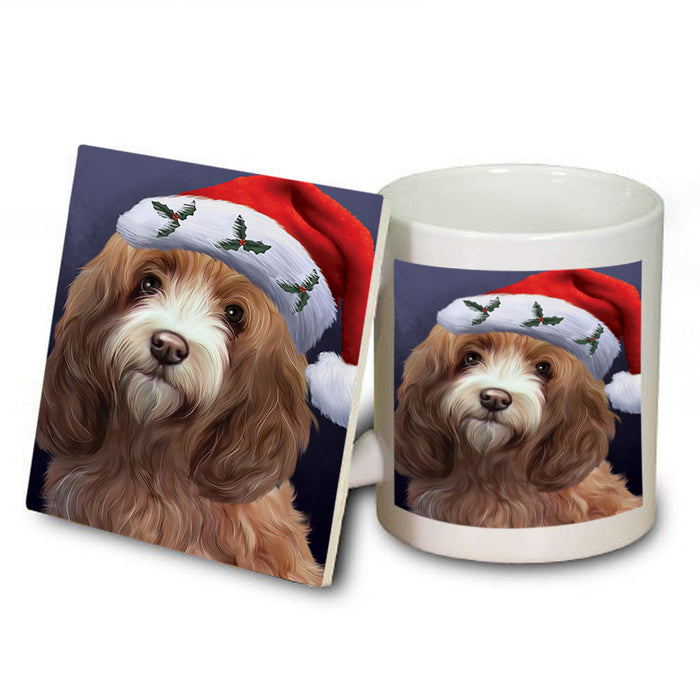 Christmas Holidays Cockapoo Dog Wearing Santa Hat Portrait Head Mug and Coaster Set MUC53486