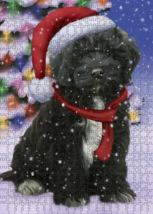Winterland Wonderland Cockapoo Dog In Christmas Holiday Scenic Background Puzzle with Photo Tin PUZL82136
