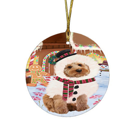 Christmas Gingerbread House Candyfest Cockapoo Dog Round Flat Christmas Ornament RFPOR56669