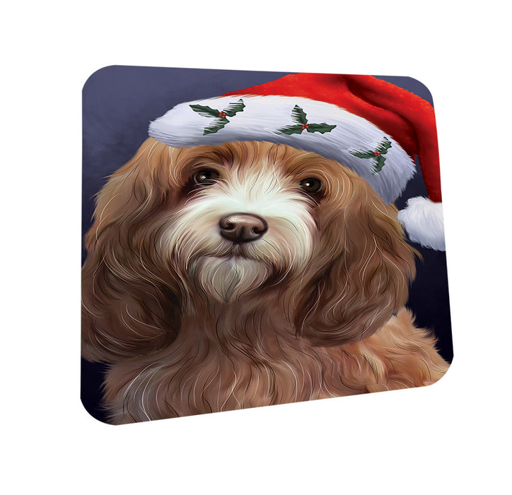 Christmas Holidays Cockapoo Dog Wearing Santa Hat Portrait Head Coasters Set of 4 CST53452