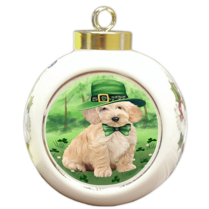 St. Patricks Day Irish Portrait Cockapoo Dog Round Ball Christmas Ornament RBPOR58121