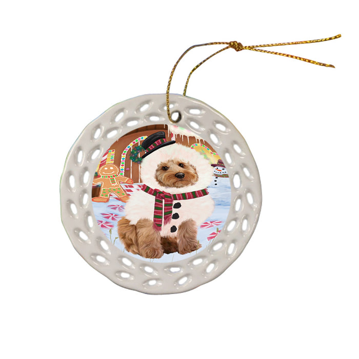 Christmas Gingerbread House Candyfest Cockapoo Dog Ceramic Doily Ornament DPOR56669