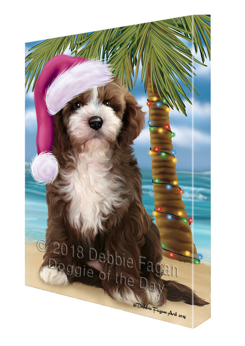 Summertime Happy Holidays Christmas Cockapoo Dog on Tropical Island Beach Canvas Print Wall Art Décor CVS108791