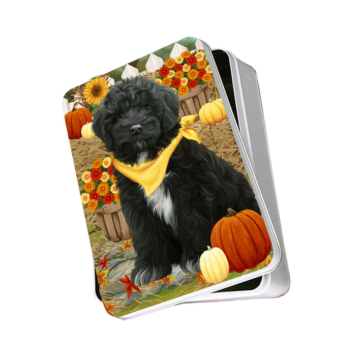 Fall Autumn Greeting Cockapoo Dog with Pumpkins Photo Storage Tin PITN52319