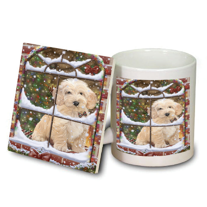 Please Come Home For Christmas Cockapoo Dog Sitting In Window Mug and Coaster Set MUC53617