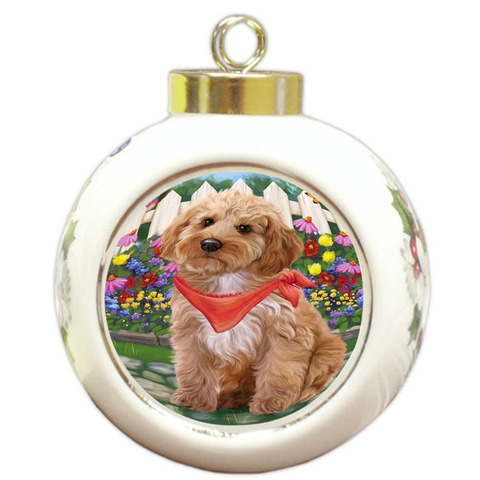 Spring Floral Cockapoo Dog Round Ball Christmas Ornament RBPOR52246