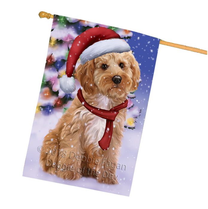Winterland Wonderland Cockapoo Dog In Christmas Holiday Scenic Background House Flag FLG53944