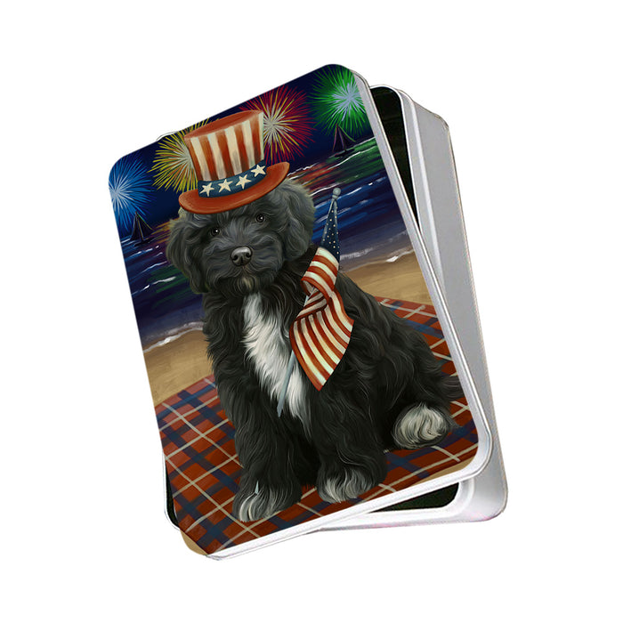 4th of July Independence Day Firework Cockapoo Dog Photo Storage Tin PITN52083