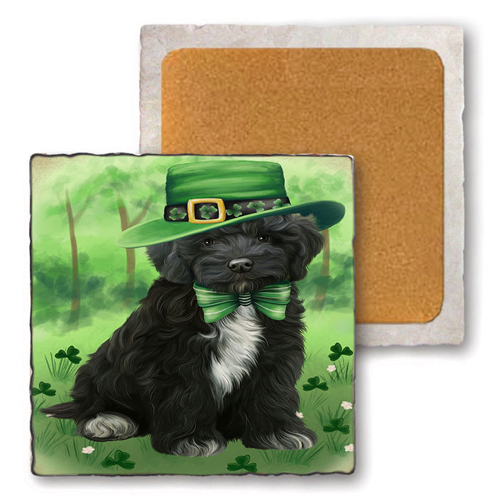 St. Patricks Day Irish Portrait Cockapoo Dog Set of 4 Natural Stone Marble Tile Coasters MCST51995