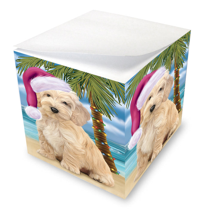 Summertime Happy Holidays Christmas Cockapoo Dog on Tropical Island Beach Note Cube NOC56068