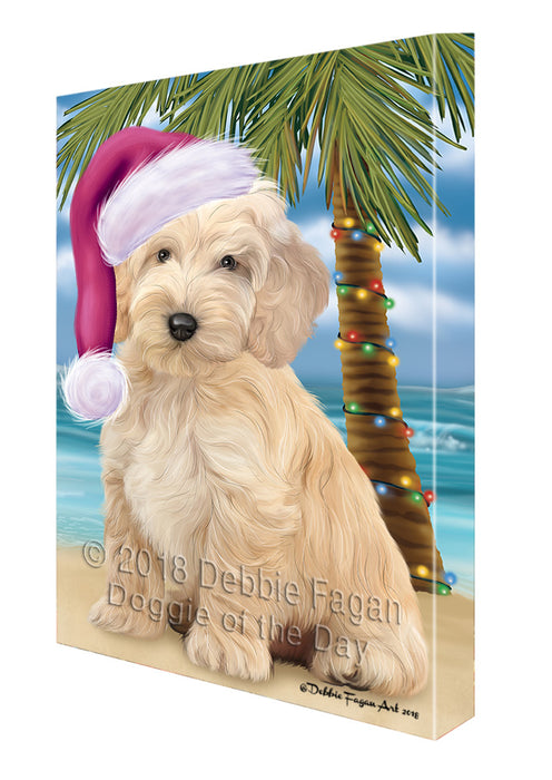 Summertime Happy Holidays Christmas Cockapoo Dog on Tropical Island Beach Canvas Print Wall Art Décor CVS108800
