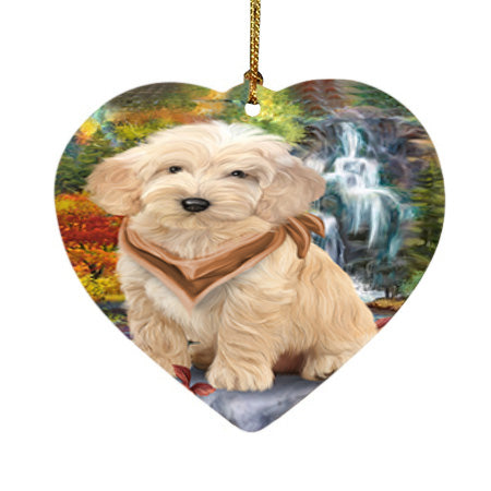 Scenic Waterfall Cockapoo Dog Heart Christmas Ornament HPOR51864