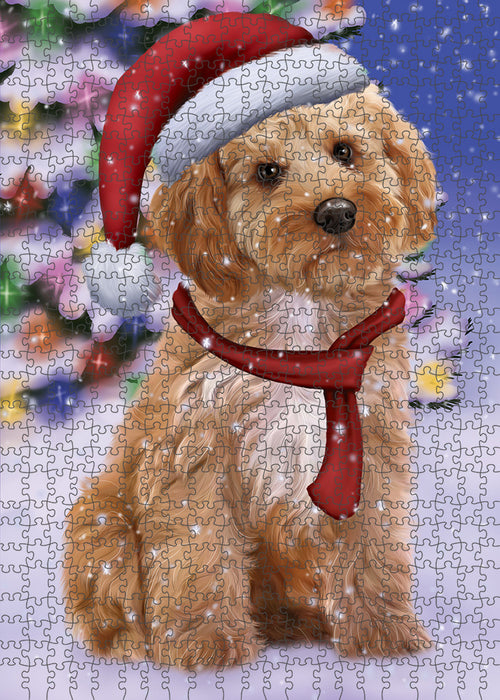 Winterland Wonderland Cockapoo Dog In Christmas Holiday Scenic Background Puzzle with Photo Tin PUZL82140