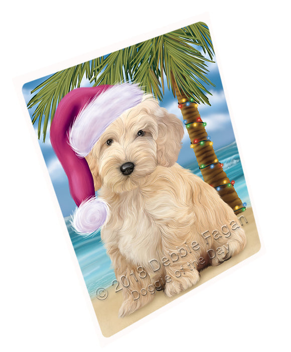 Summertime Happy Holidays Christmas Cockapoo Dog on Tropical Island Beach Large Refrigerator / Dishwasher Magnet RMAG88182