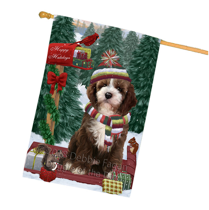 Merry Christmas Woodland Sled Cockapoo Dog House Flag FLG55338