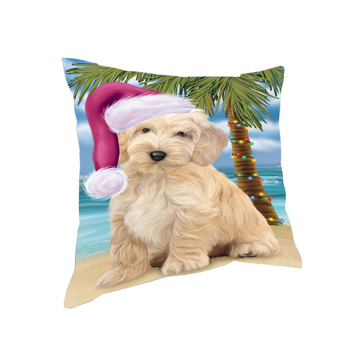 Summertime Happy Holidays Christmas Cockapoo Dog on Tropical Island Beach Pillow PIL74824
