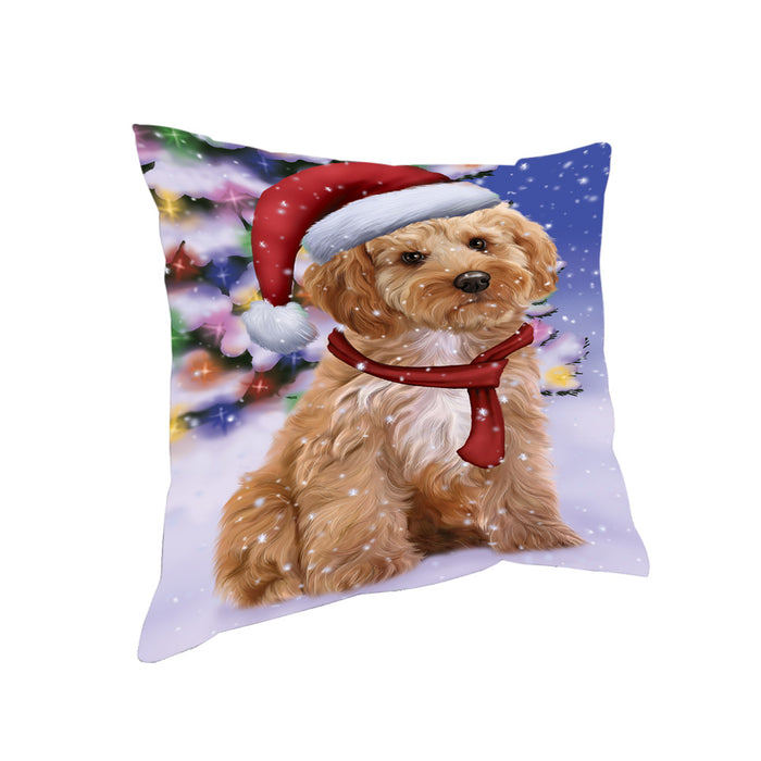 Winterland Wonderland Cockapoo Dog In Christmas Holiday Scenic Background Pillow PIL71608