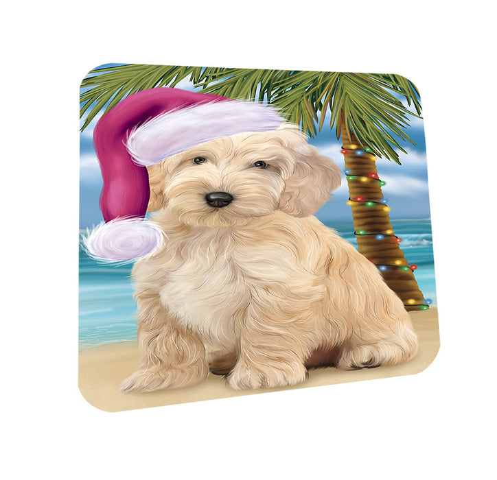 Summertime Happy Holidays Christmas Cockapoo Dog on Tropical Island Beach Coasters Set of 4 CST54380
